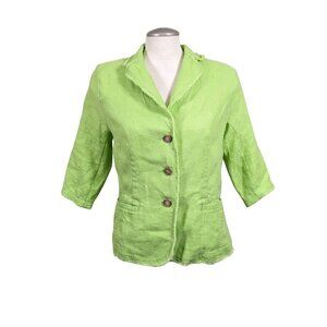 Vintage Coldwater Creek Jacket Blazer Womens Size 12 Linen Lime Green Pockets